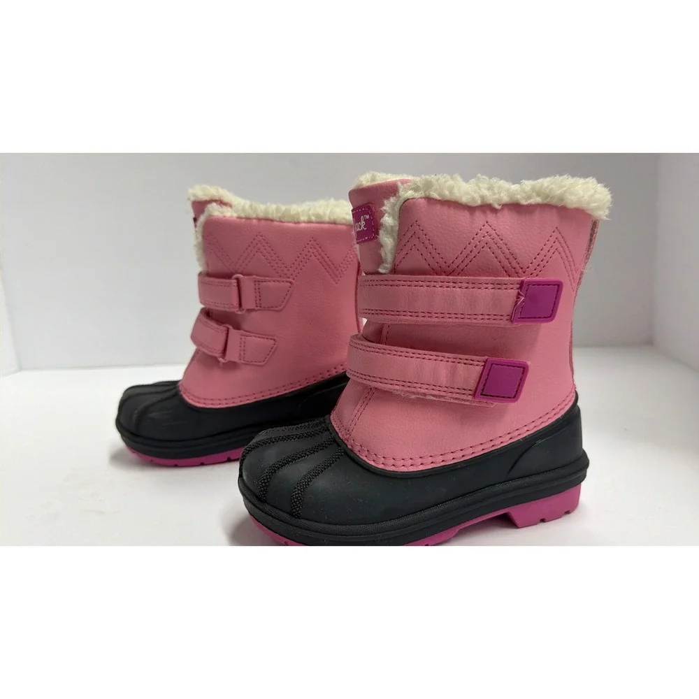 Cat & Jack Toddler Girls Pink Black Faux Fur Lined Winter Snow Boots Size 9